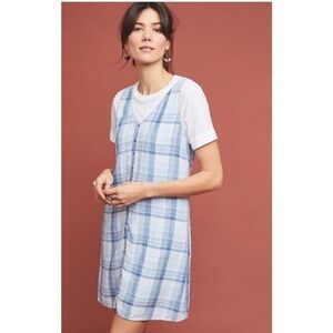Anthropologie Cloth & Stone Blue Plaid Checkered Button Up Shift Tunic Dress XS